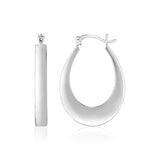 Sterling Silver Puffed Rectangular Profile Oval Hoop Earrings-rx67286