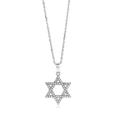 Sterling Silver Star of David Necklace with Cubic Zirconias-rx20356-18