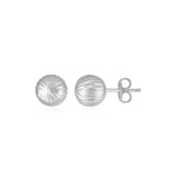 14K White Gold Ball Earrings with Linear Texture-rx66802