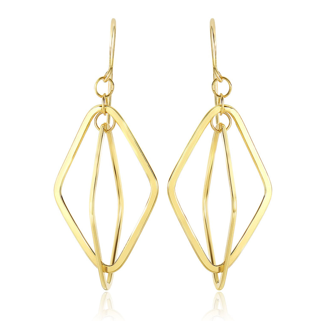 14k Yellow Gold Flat Open Diamond Interlaced Style Drop Earrings-rx3788
