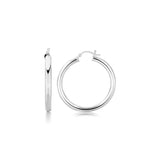 Sterling Silver Thick Rhodium Plated Polished Hoop Style Earrings (35mm)-rx44650