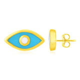 14K Yellow Gold Blue Evil Eye Earrings with Enamel-rx64223