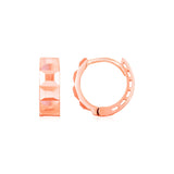 14K Rose Gold Square Motif Faceted Huggie Earrings-rx64236