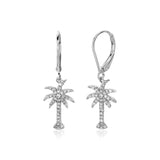 Sterling Silver Palm Tree Dangle Earrings with Cubic Zirconias-rx20979