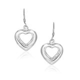 Sterling Silver Drop Earrings with a Puffed Open Heart Design-rx26544