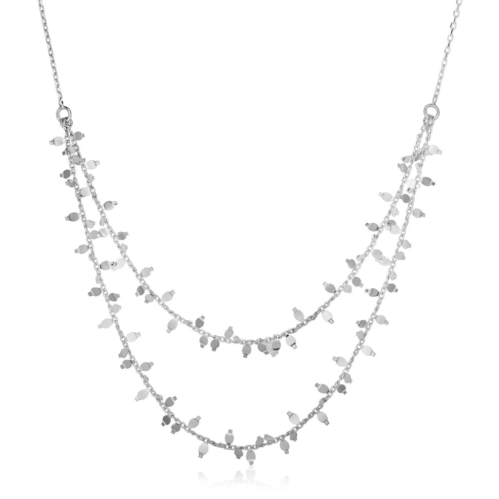 Sterling Silver 18 inch Leaf Motif Double Chain Necklace-rx80276-18