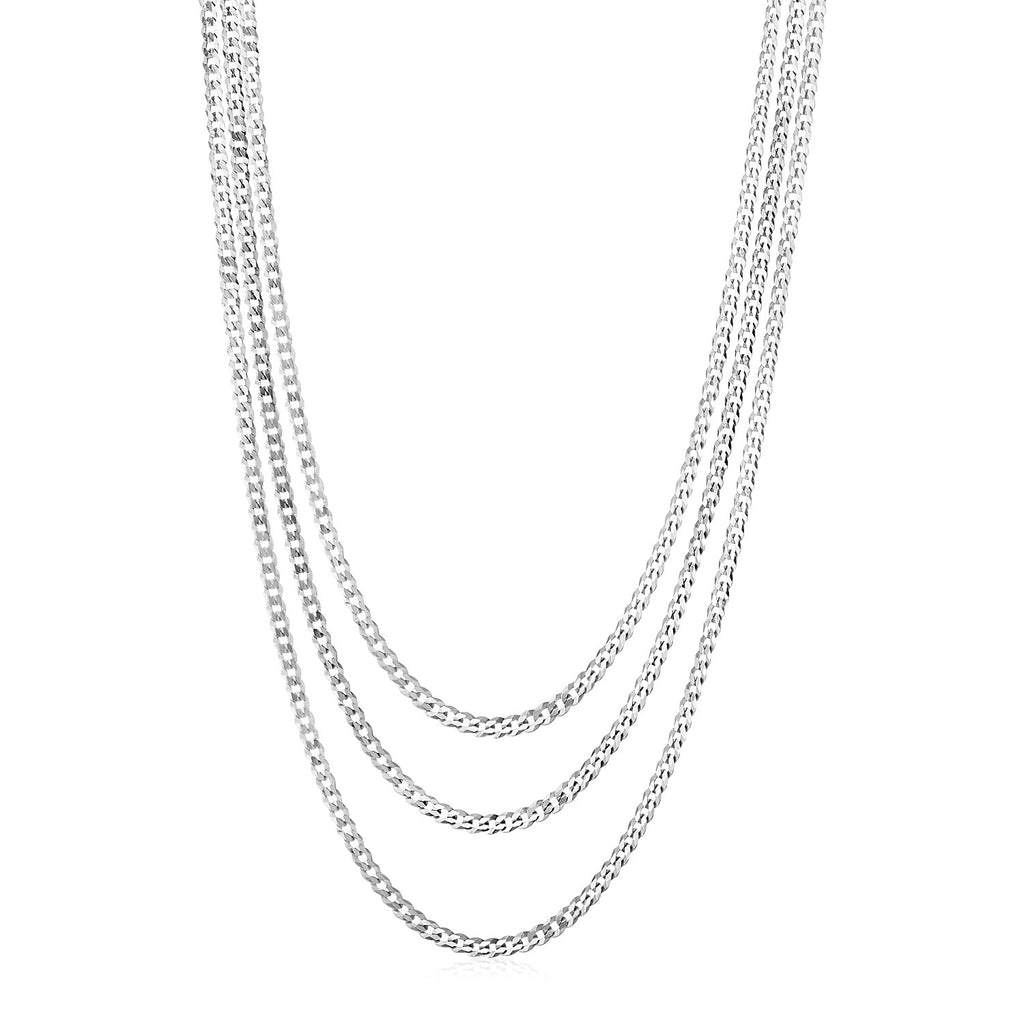 Sterling Silver Three Strand Polished Link Necklace-rx97368-16