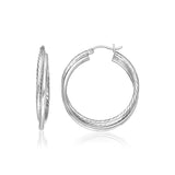 Sterling Silver Ridged Hoop Earrings with Textured Design-rx29478
