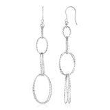 Sterling Silver Textured Interlocking Oval Dangle Earrings-rx34209