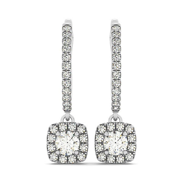 Cushion Shape Halo Style Diamond Drop Earrings in 14k White Gold (1/2 cttw)-rx44680