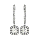 Cushion Shape Halo Style Diamond Drop Earrings in 14k White Gold (1/2 cttw)-rx44680