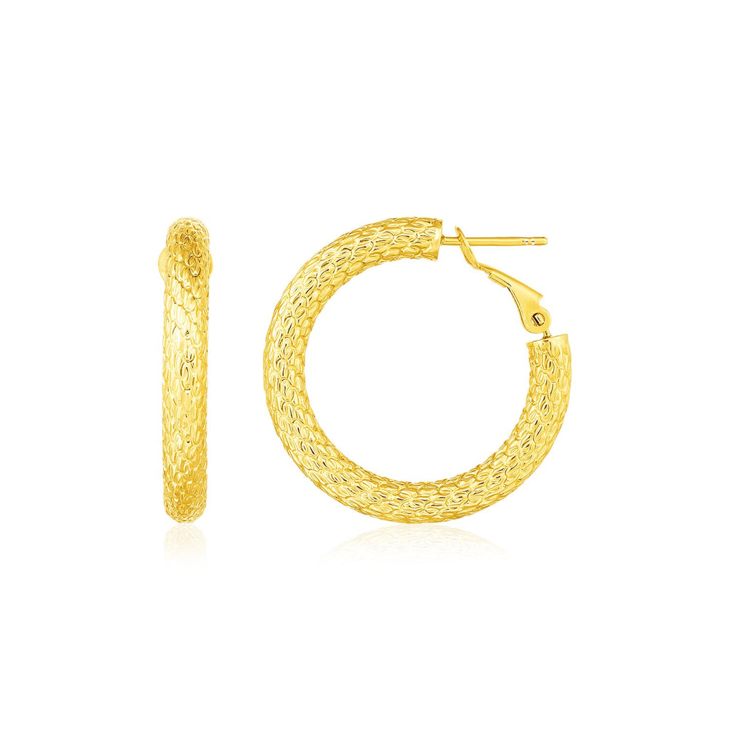 14k Yellow Gold Textured Round Hoop Earrings-rx60660