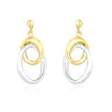 14k Two-Tone Gold Drop Earrings with Interlaced Oval Sections-rx89956
