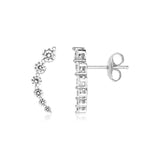 Sterling Silver Floral Climber Earrings with Cubic Zirconias-rx95296