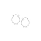 Polished Sterling Silver and Rhodium Plated Hoop Earrings (15mm)-rx27489