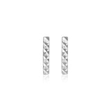 14k White Gold Textured Bar Earrings-rx64528