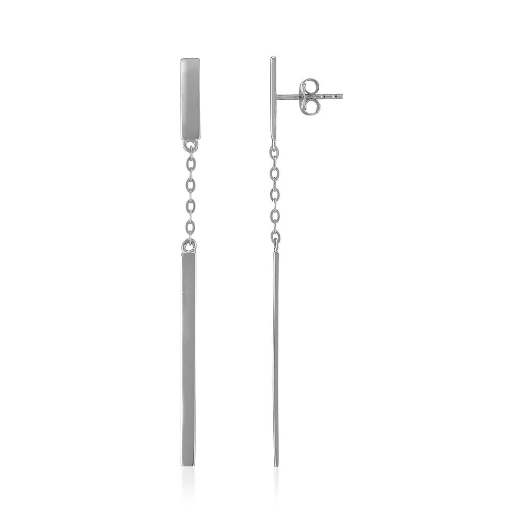 14k White Gold Polished Bar Earrings with Chain and Bar Drop-rx65675