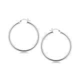 Sterling Silver Rhodium Plated Large Polished Classic Hoop Earrings (40mm)-rx3004