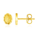 14k Yellow Gold Oval Religious Medallion Post Earrings-rx23744