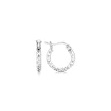 Sterling Silver Rhodium Plated Faceted Design Small Hoop Earrings-rx43748