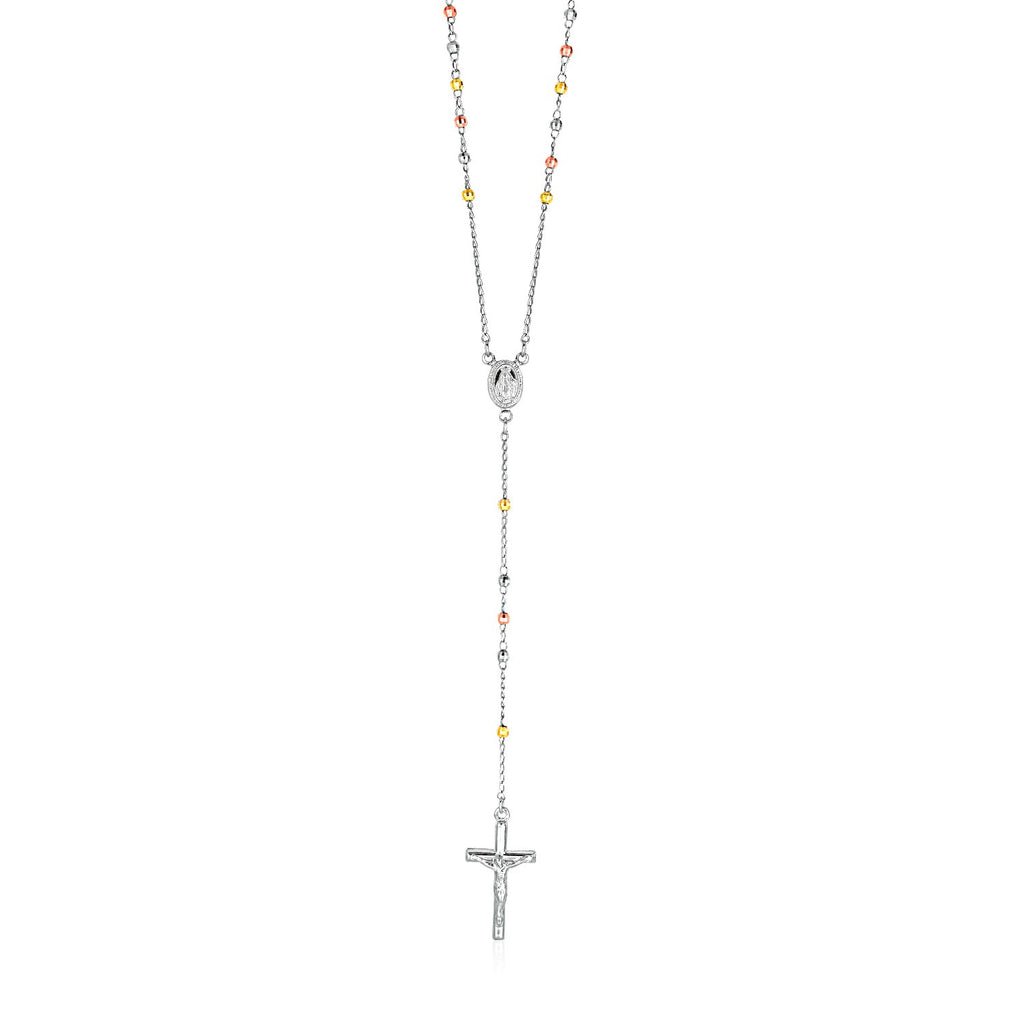 Three Toned Rosary Chain and Bead Necklace in Sterling Silver-rx70693-26