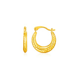 14k Yellow Gold Textured Petite Hoop Earrings-rx74586