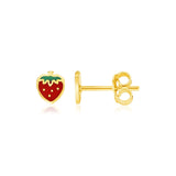14k Yellow Gold Enameled Strawberry Childrens Earrings-rx87238