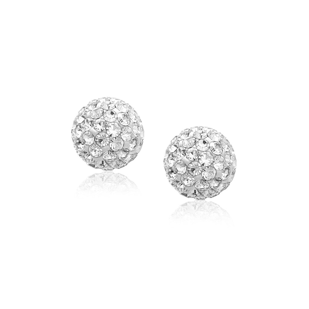 14k Yellow Gold Stud White Crystal Ball Earrings-rx26399