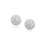 14k Yellow Gold Stud White Crystal Ball Earrings-rx26399