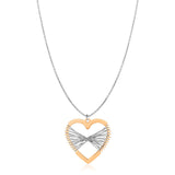 Sterling Silver Two Toned Wire Wrapped Heart Necklace-rx43473-18