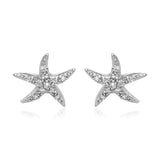 Sterling Silver Starfish Earrings with Cubic Zirconias-rx67478