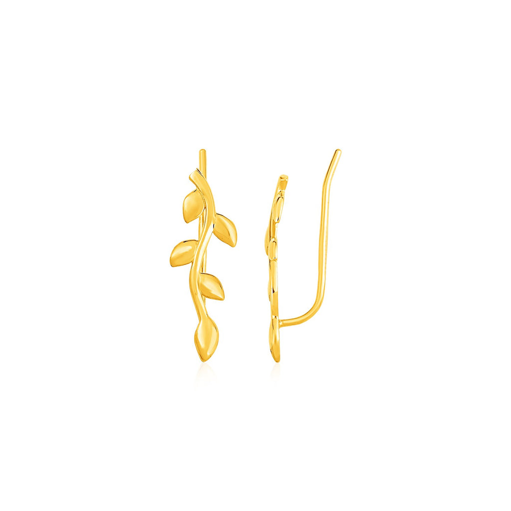 Leafy Branch Motif Climber Earrings in 14k Yellow Gold-rx73974