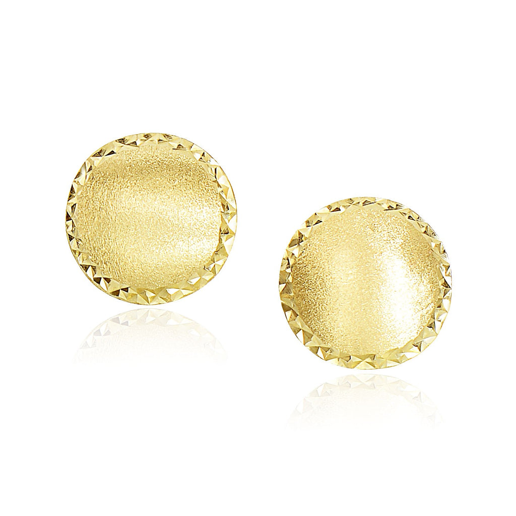 14k Yellow Gold Dome Satin Finish Earrings with Diamond Cut Edge-rx78670