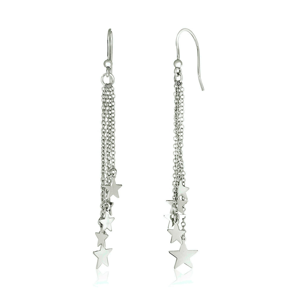Sterling Silver Tassel Earrings with Polished Stars-rx464
