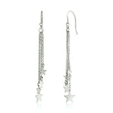 Sterling Silver Tassel Earrings with Polished Stars-rx464