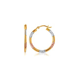 10k Tri-Color Gold Classic Hoop Earrings with Diamond Cut Details-rx5074