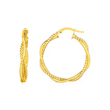 14k Yellow Gold Two Part Textured Twisted Round Hoop Earrings-rx65634