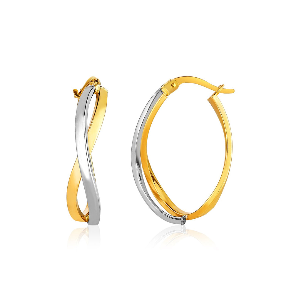 14k Two-Tone Gold Twisted Style Polished Hoop Earrings-rx69834