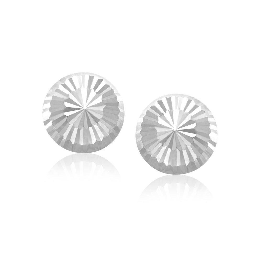 14k White Gold Diamond Cut Flat Design Stud Earrings-rx77539