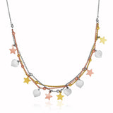 Sterling Silver 18 inch Three Toned Necklace with Polished Hearts and Stars-rx49687-18