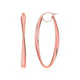 14k Rose Gold Twist Motif Oval Shape Hoop Earrings-rx77168