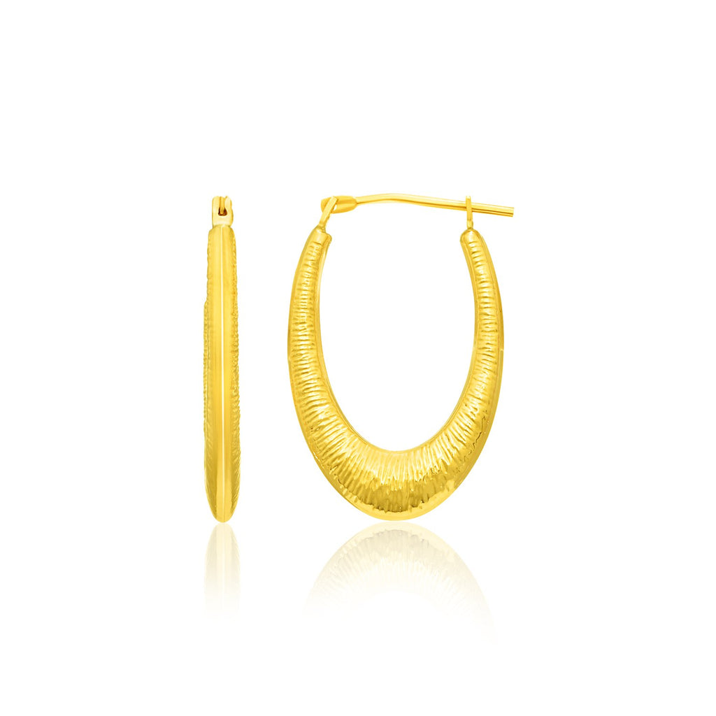 14k Yellow Gold Hoop Earrings in a Graduated Texture Style-rx84553