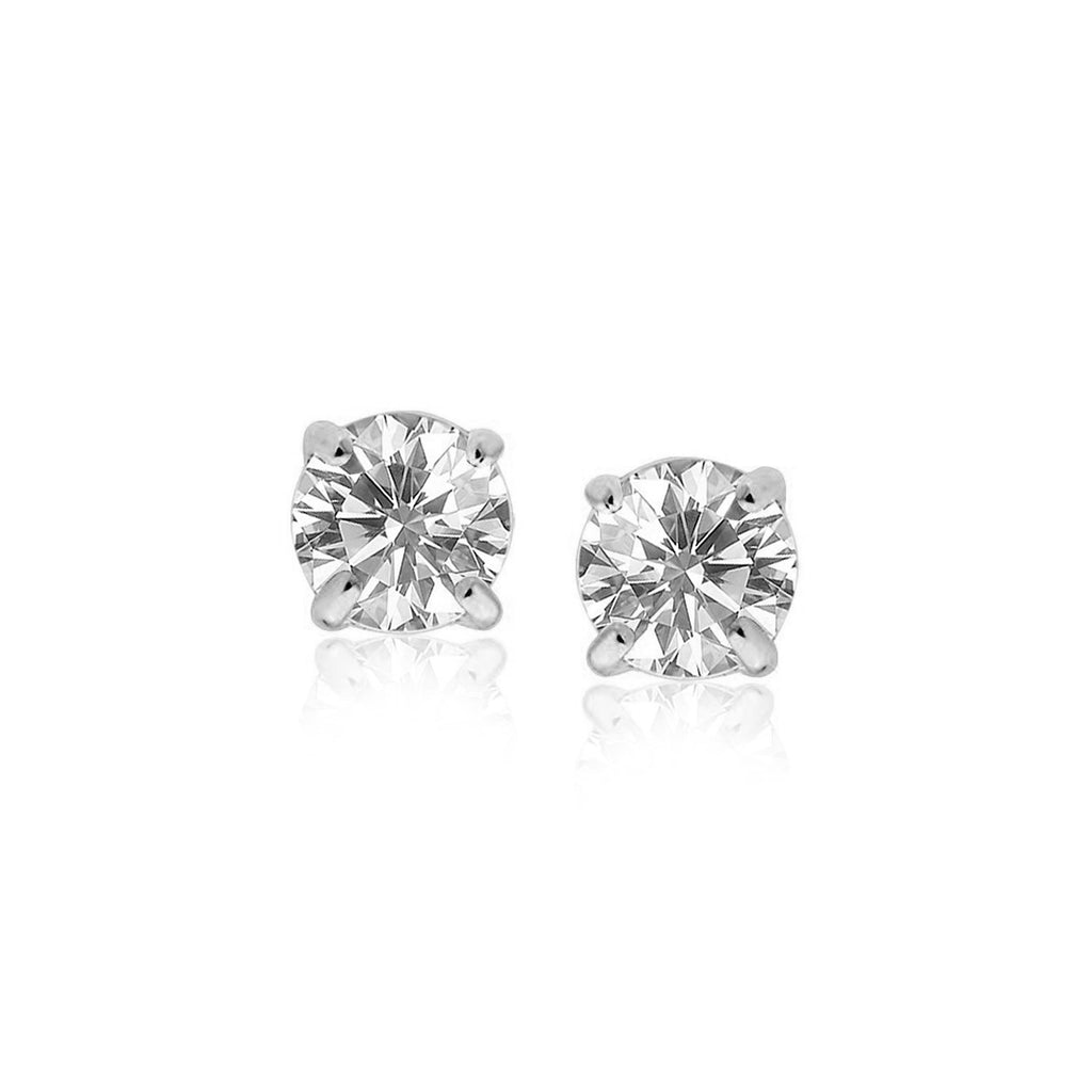 14k White Gold Stud Earrings with White Hue Faceted Cubic Zirconia-rx2406