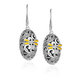 18k Yellow Gold & Sterling Silver Diamond and Dragonfly Oval Earrings-rx37845