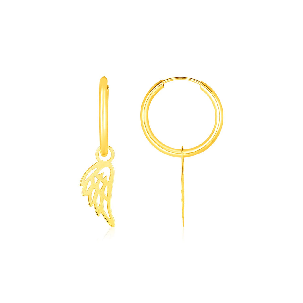 14K Yellow Gold Hoop Earrings with Angel Wings-rx83966