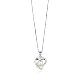 Sterling Silver Open Heart Necklace with Freshwater Pearl-rx18800-18