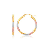 10k Tri-Color Textured Hoop Earrings (1inch Diameter)-rx36494