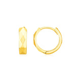 14K Yellow Gold Diamond Motif Faceted Huggie Earrings-rx46577