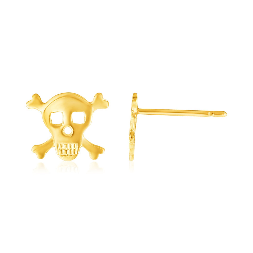 14K Yellow Gold Skull and Crossbones Post Earrings-rx97684