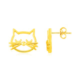 14K Yellow Gold Cat Head Earrings-rx98030